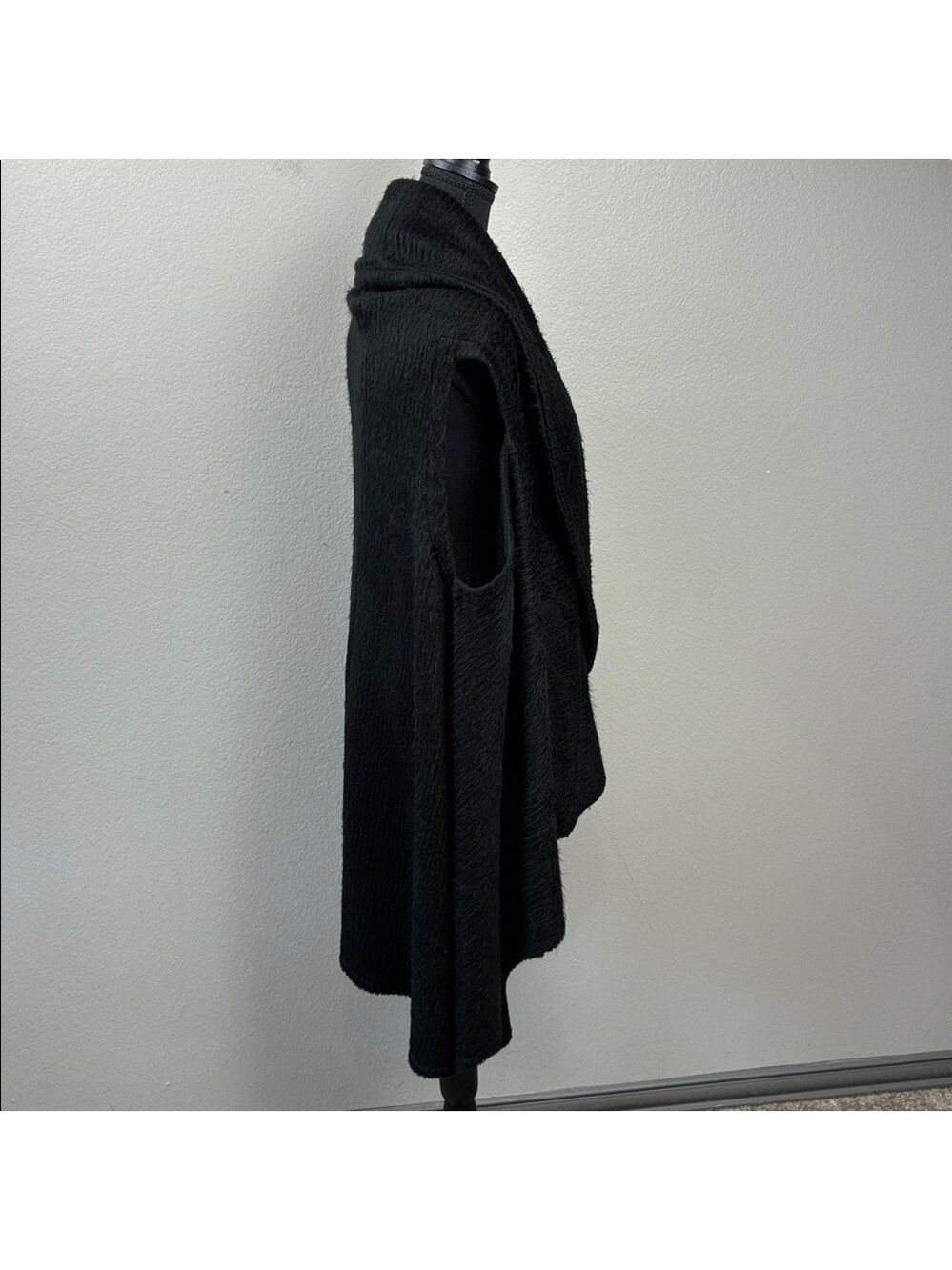 Alice + Olivia Vest Black Faux Fur Knit Waterfall Cardigan Open Front L - Picture 7 of 11
